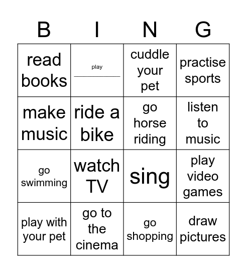 Do you like to __________ ? Bingo Card