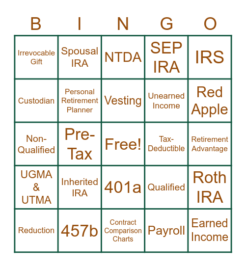 Tax Type Annuity Bingo Card