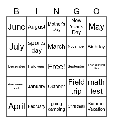 VT class Bingo Card