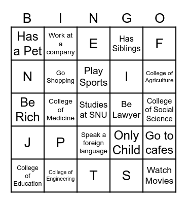 Introducing Oneself Bingo Card
