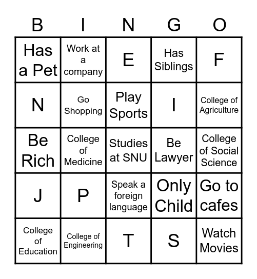 Introducing Oneself Bingo Card