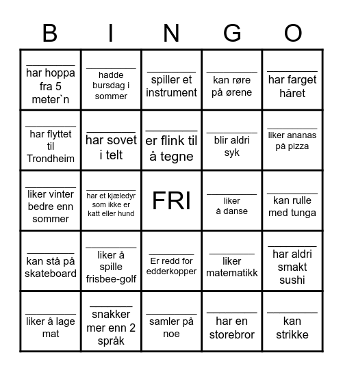 BLI KJENT 8.TRINN Bingo Card