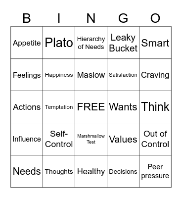 Self-Control Bingo Card