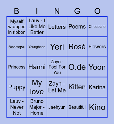 Jaehyun’s Bingo Card. Bingo Card