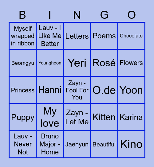 Jaehyun’s Bingo Card. Bingo Card