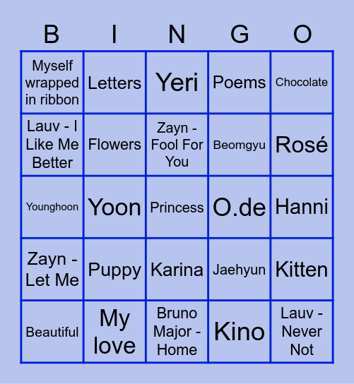 Jaehyun’s Bingo Card. Bingo Card