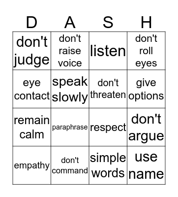 De-Escaltion  Bingo Card