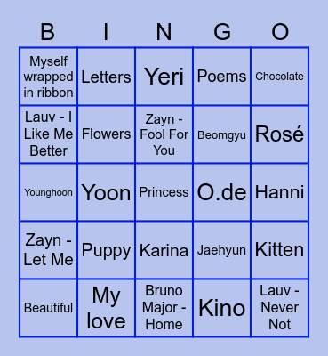 Jaehyun’s Bingo Card. Bingo Card