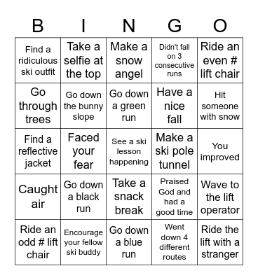 Ski Trip 2k23 Bingo Card