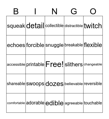 lesson 6 Vocabulary Bingo Card