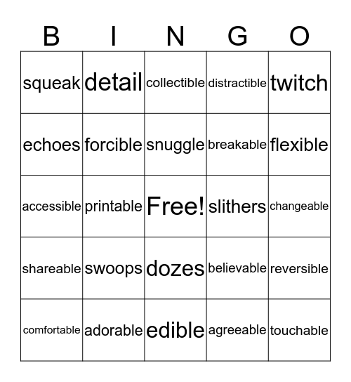 lesson 6 Vocabulary Bingo Card