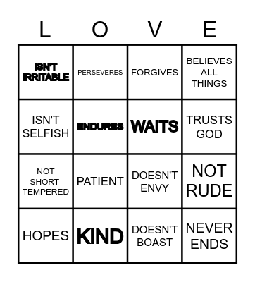 I CORINTHIANS 13 Bingo Card