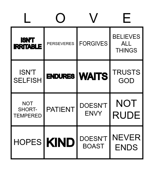 I CORINTHIANS 13 Bingo Card