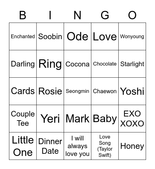 Yeri’s! Bingo Card