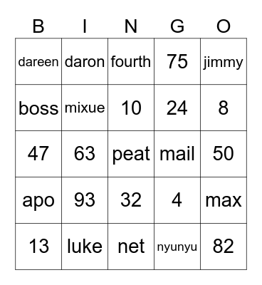 Untitled Bingo Card