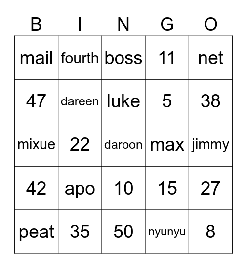 Untitled Bingo Card