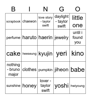 kyu’s bingo! >__< Bingo Card