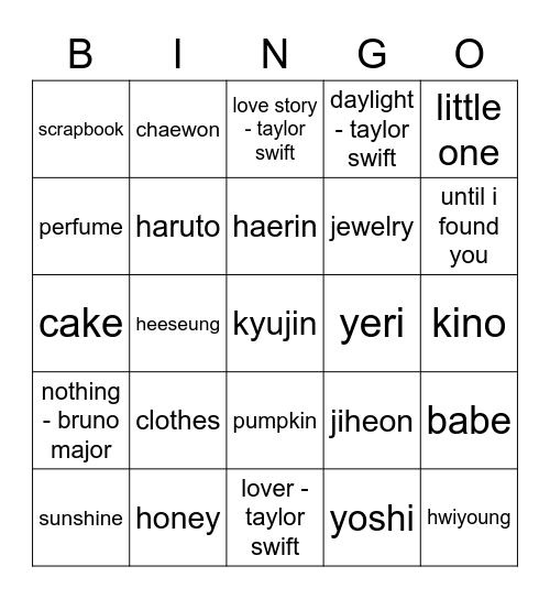 kyu’s bingo! >__< Bingo Card