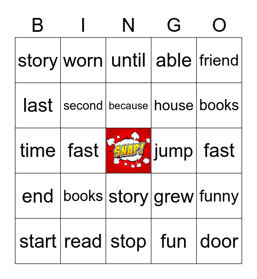 SNAP WORDS BINGO! Bingo Card