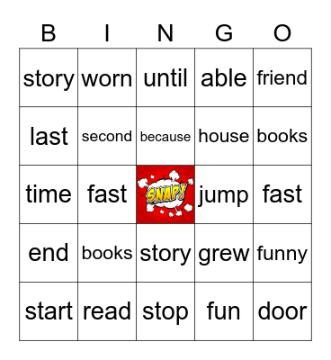 SNAP WORDS BINGO! Bingo Card