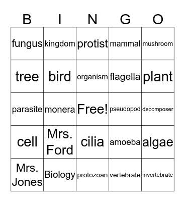 Biology Bingo Card