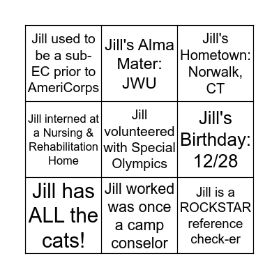 JILL-GO! Bingo Card