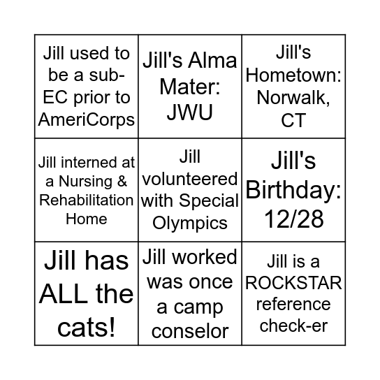 JILL-GO! Bingo Card