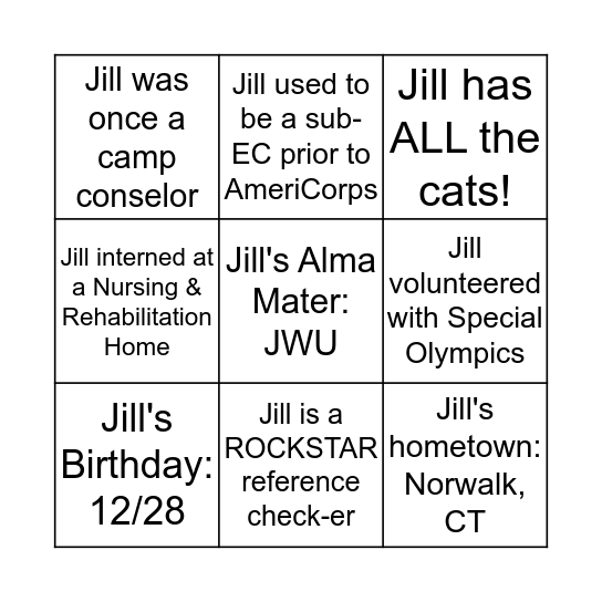 JILL-GO! Bingo Card