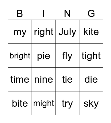 IGH - IE - Y - MAGIC I_E Bingo Card