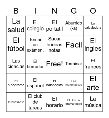 Español 8: La Escuela Bingo Card
