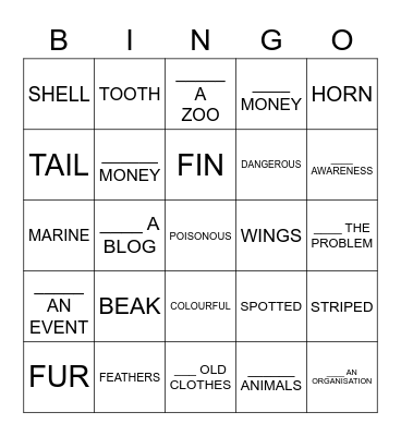 ANIMALS IN DANGER Bingo Card