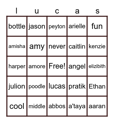 Untitled lucas Bingo Card