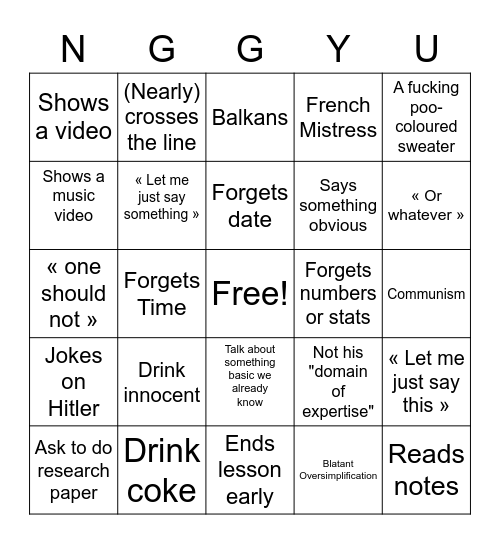 Horn Bingo Card