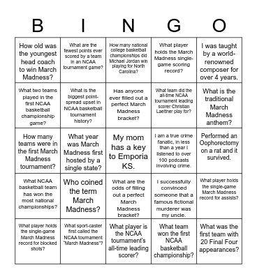 WIL March Madness Blackout Trivia Bingo Card