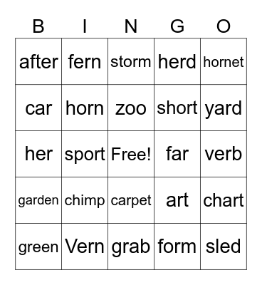 R-Controlled Bingo Card