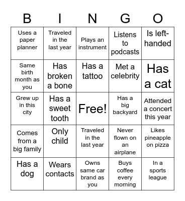 Icebreaker Bingo Card