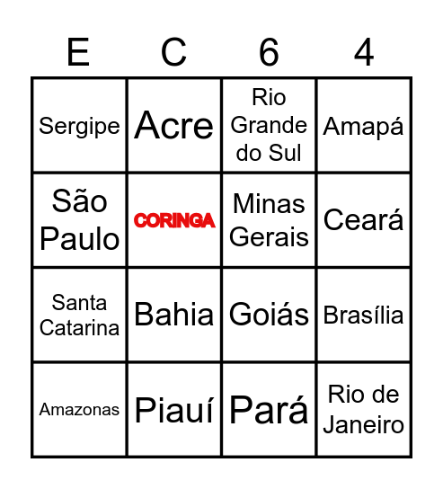 Estados brasileiros Bingo Card