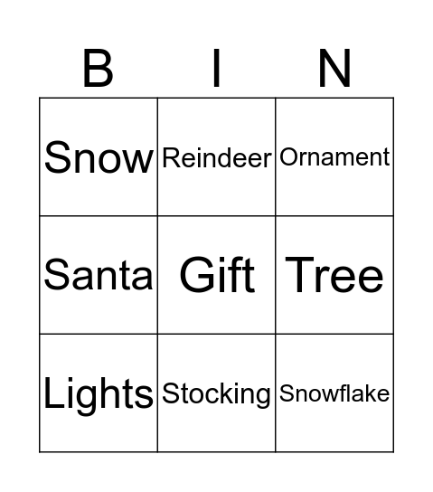 Holiday Bingo Card