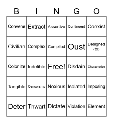 Vocabulary 1 Bingo Card