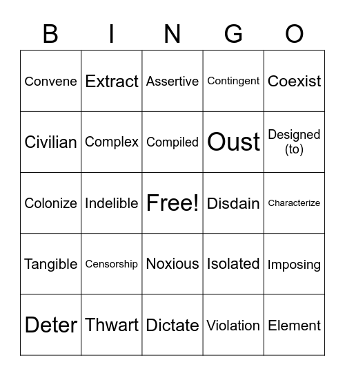 Vocabulary 1 Bingo Card