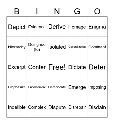 Vocabulary 1 Bingo Card