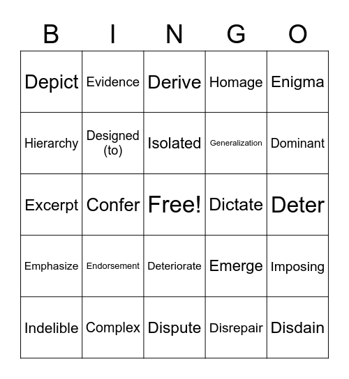 Vocabulary 1 Bingo Card