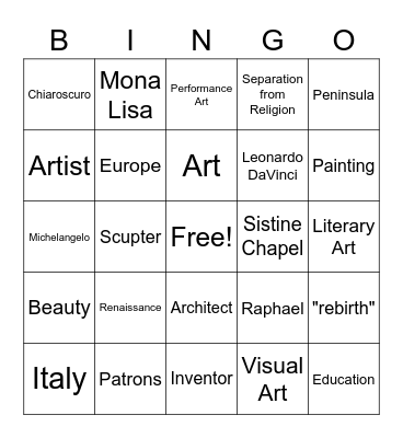 Renaissance Bingo Card