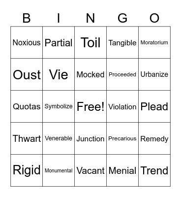 Vocabulary 3 Bingo Card