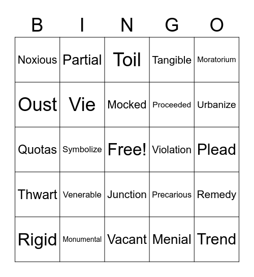 Vocabulary 3 Bingo Card