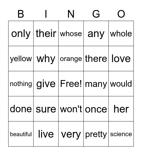 Sight Words (Lessons 48-69) Bingo Card