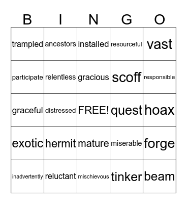 Theme 4 Vocabulary Bingo Card