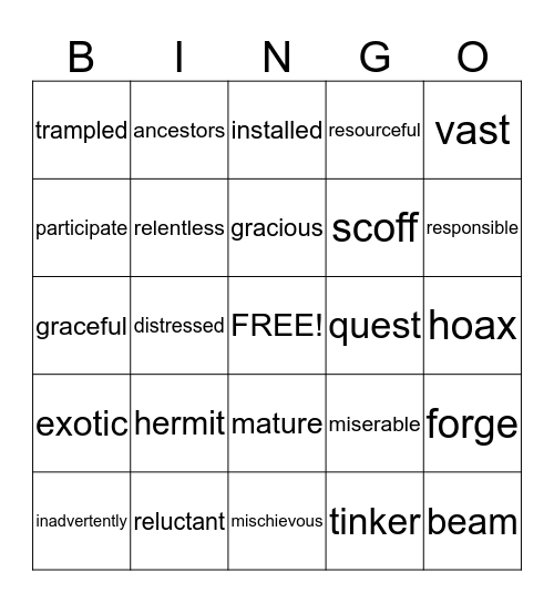 Theme 4 Vocabulary Bingo Card