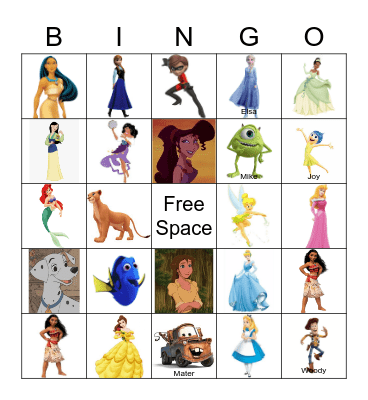 Disney Heroines Bingo Card