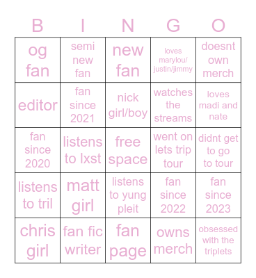 sturniolo fan Bingo Card